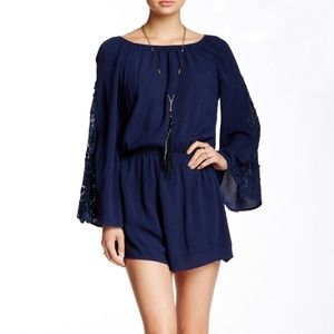 NWT Blue Pepper Romper Crochet Sleeve Dress